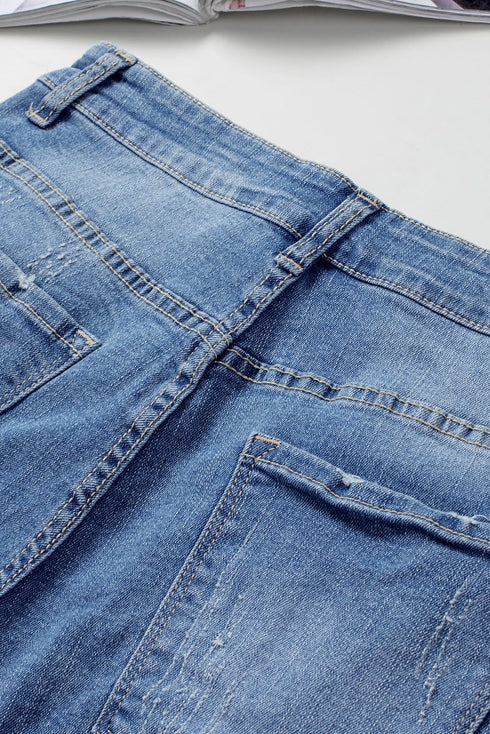 Patchwork Rolled Hem Denim Shorts